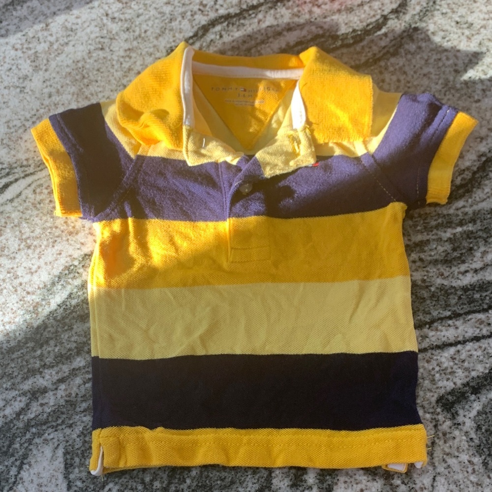 Yellow and Navy Striped Kids Polo Shirt‎